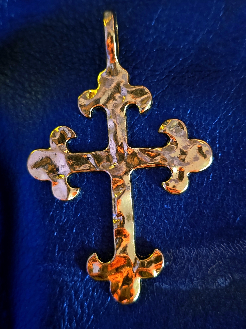 Source Unknown Hammered Gold Fleur-de-Lis Cross Pendant - Gold